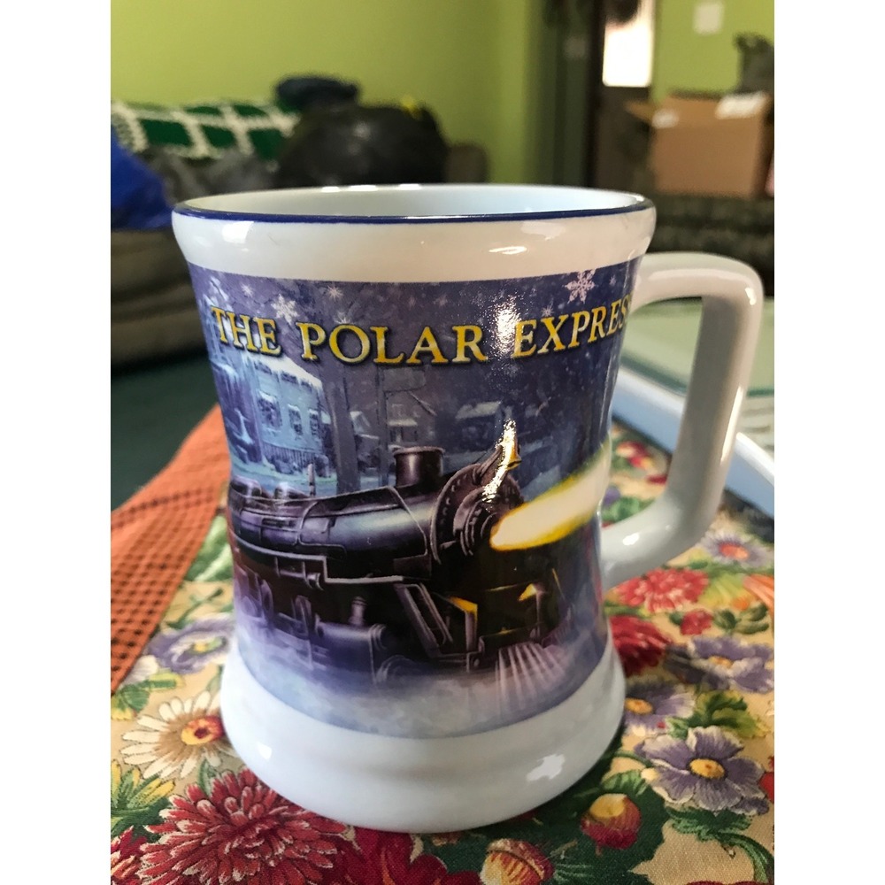 The Polar Express "Believe" Blue Coffee Mug Cup Warner Bros 14oz Embossed